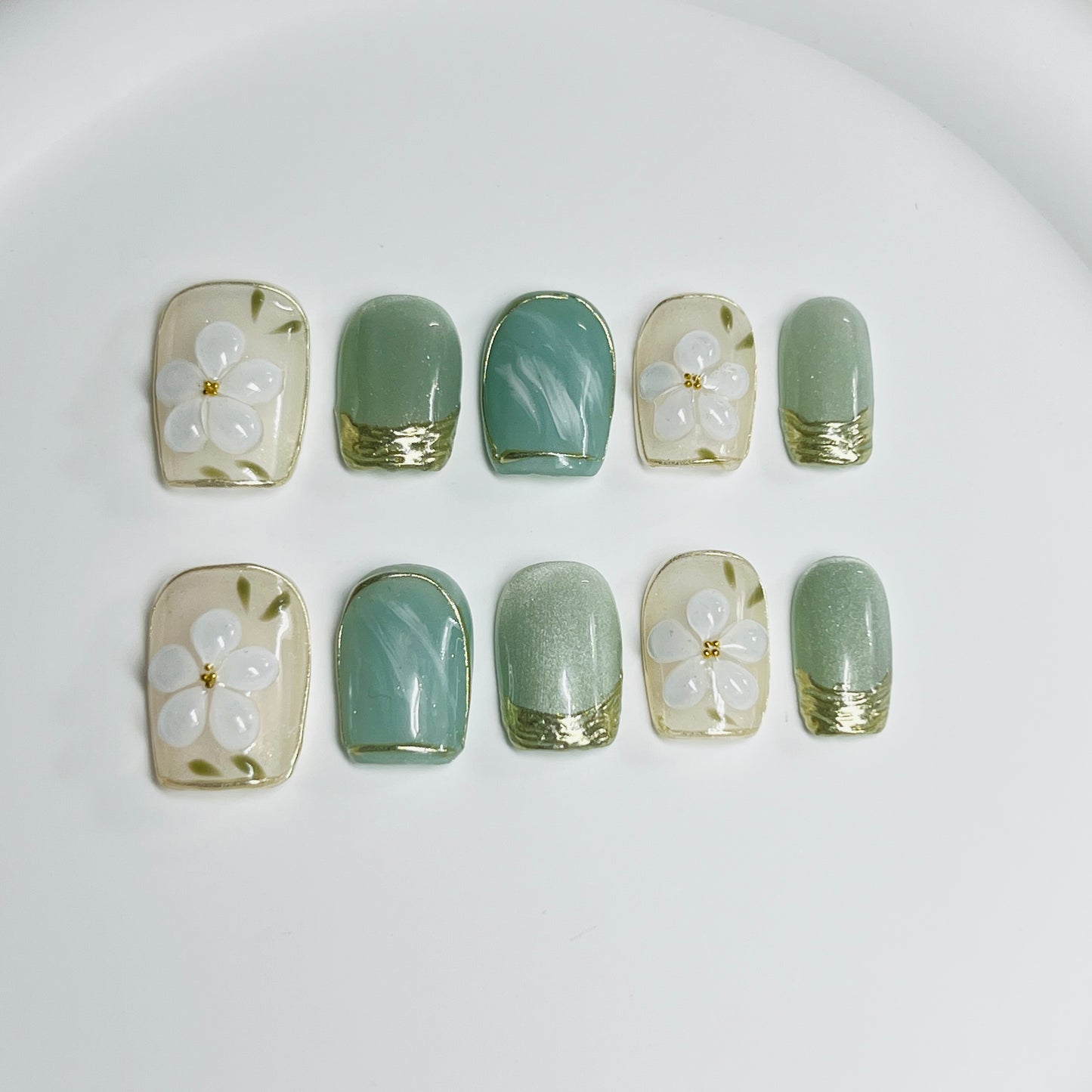 Elegant Green Gradient with White Flowers