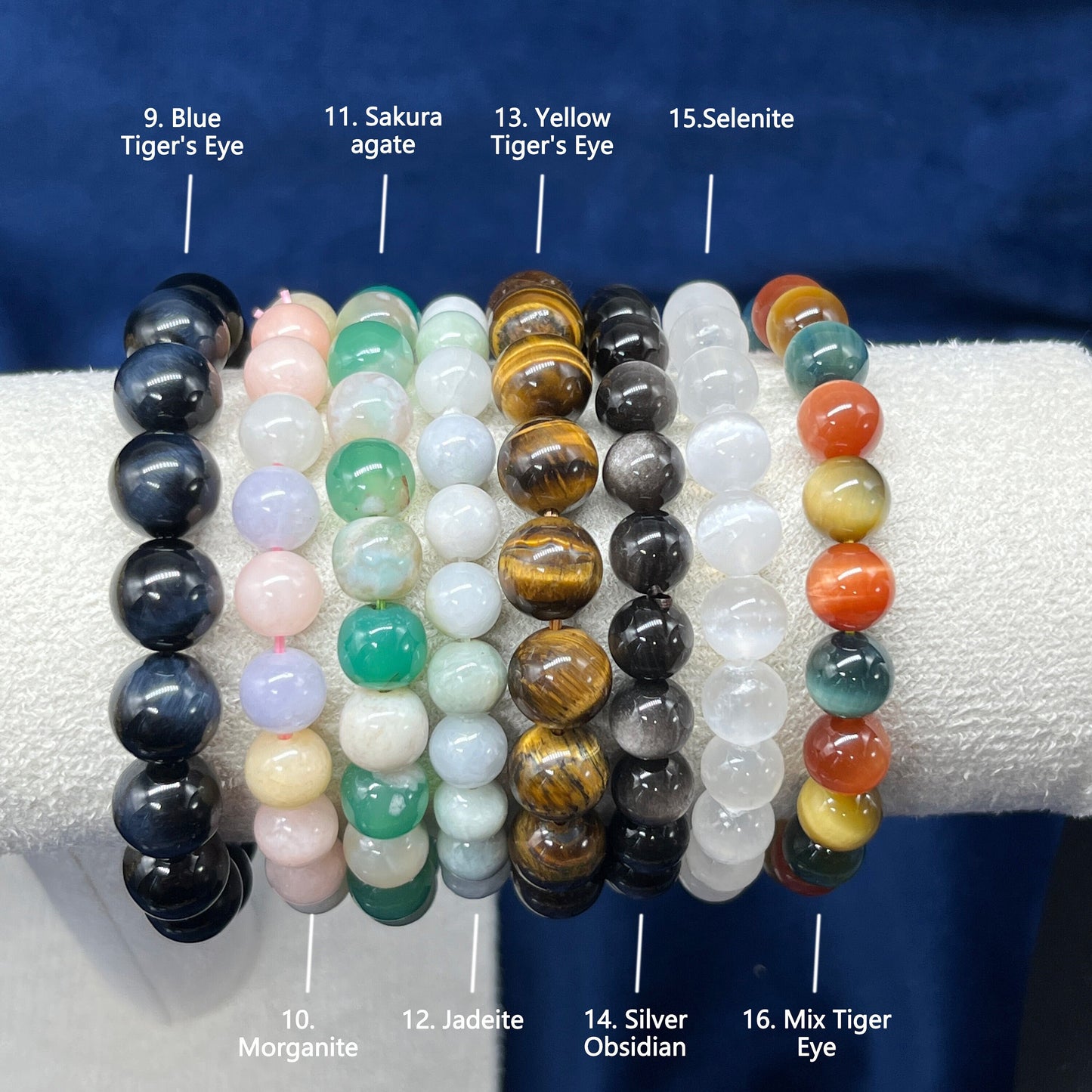 8mm/10mm  Handmade Natural Crystal Round Gemstone Bracelet, Stretchy Bracelet, Obsidian, Morganite, Selenite, Jadeite, Agate, Jade, For Gift