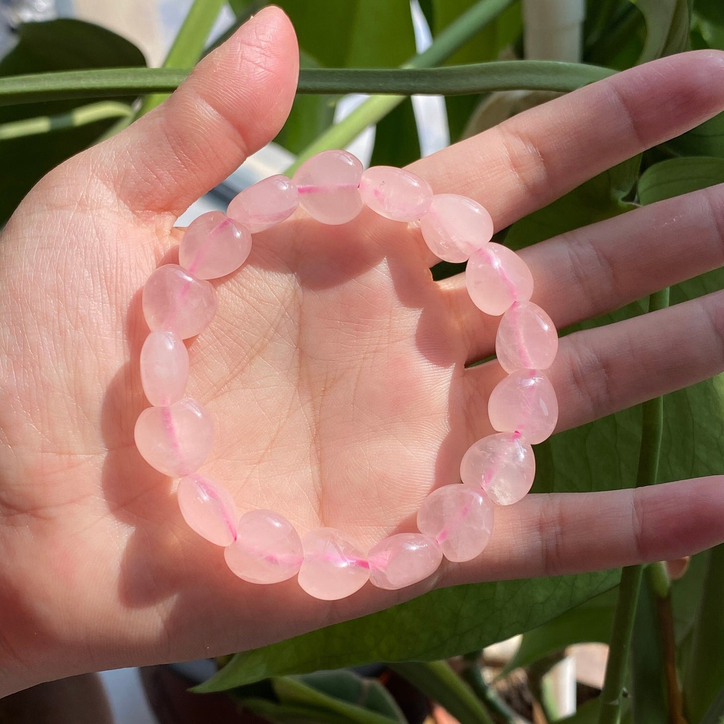 12×7 mm Heart rose quartz bracelet