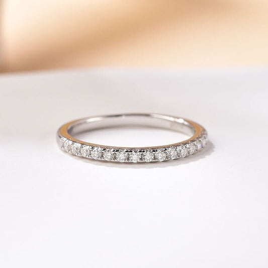 Moissanit-Verlobungsring aus 925er Sterlingsilber | Halb-Eternity-Ring mit feinstem Weiß in der Farbe D VVS | Ehering | Geschenk für Sie