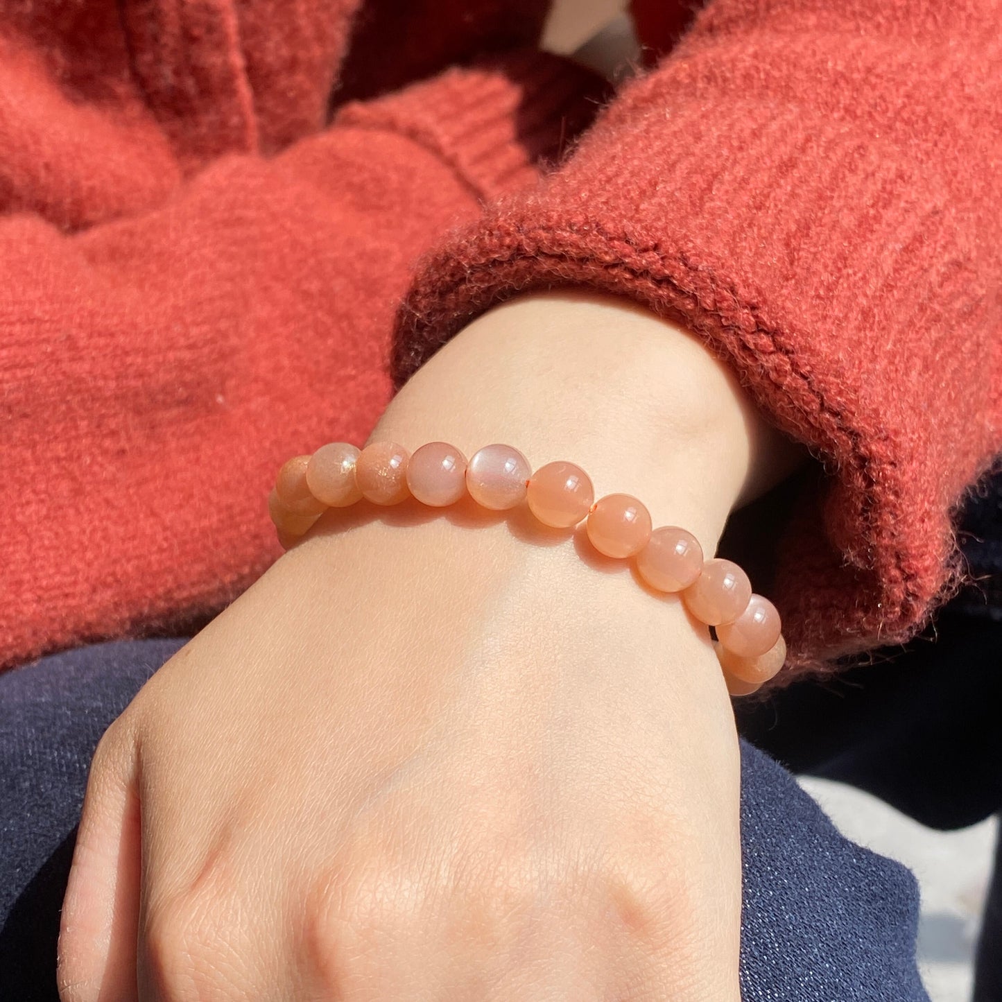 8mm/10mm Natural Sunstone Bracelet Round Beads Energy Gemstone Bracelet for Jewelry Making Fashion Design