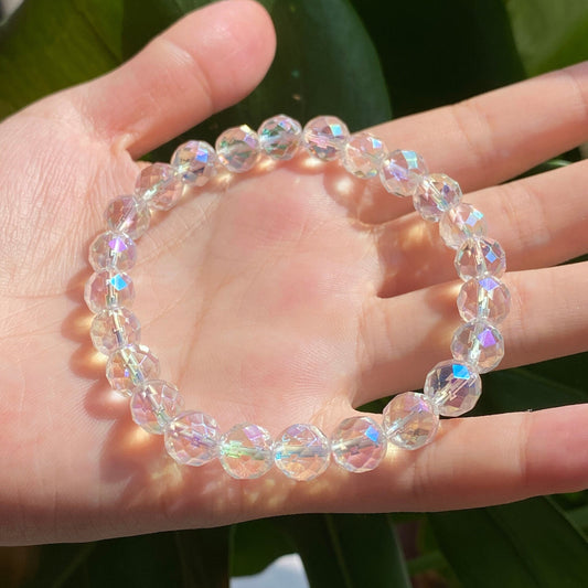 7.5mm Natural Clear Crystal Quartz Faceted Round beads Fine Cut Loose Beads DIY Jewelry Making Design for Bracelet