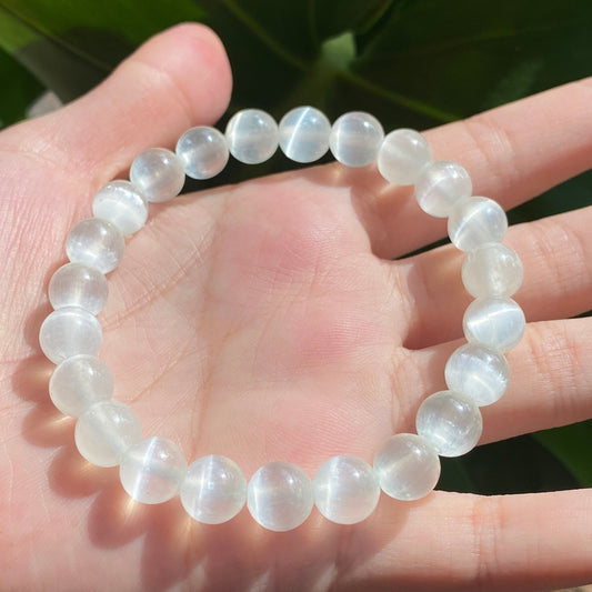 8mm/10mm Natural Green Selenite smooth round Stretchable Bracelet.Healing Bracelet, Natural Crystal Gemstone Bracelets