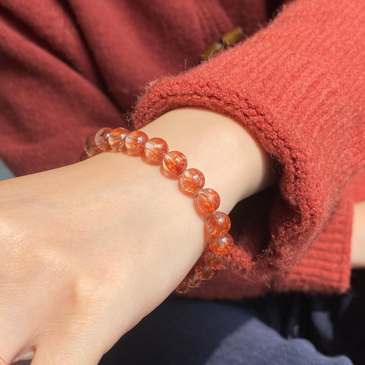 8mm/10mm Natural Orange Currant Bracelet , Crystal Bracelet, Mens Bracelets , Womens Bracelets, Orange Currant Jewelry, Beads