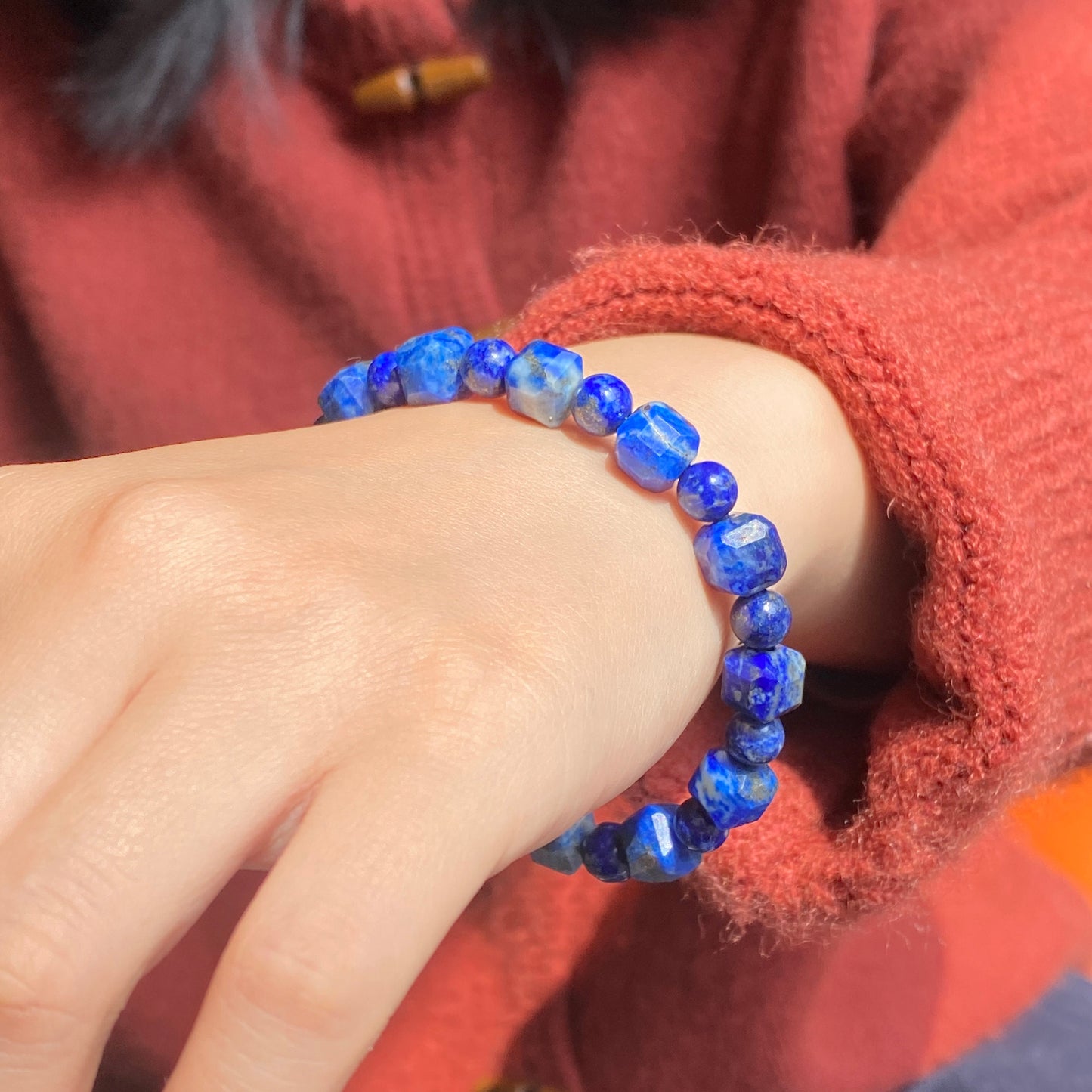 8mm Natural Lapis Lazuli Bracelet, Cube Lapis Bracelet, Crystal Bracelet, Mens Bracelets, Womens Bracelets, Lapis Lazuli Jewelry