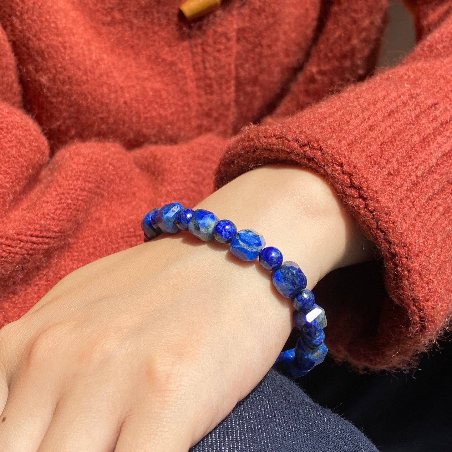 8mm Natural Lapis Lazuli Bracelet, Cube Lapis Bracelet, Crystal Bracelet, Mens Bracelets, Womens Bracelets, Lapis Lazuli Jewelry