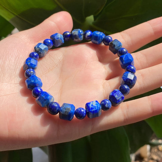 8mm Natural Lapis Lazuli Bracelet, Cube Lapis Bracelet, Crystal Bracelet, Mens Bracelets, Womens Bracelets, Lapis Lazuli Jewelry