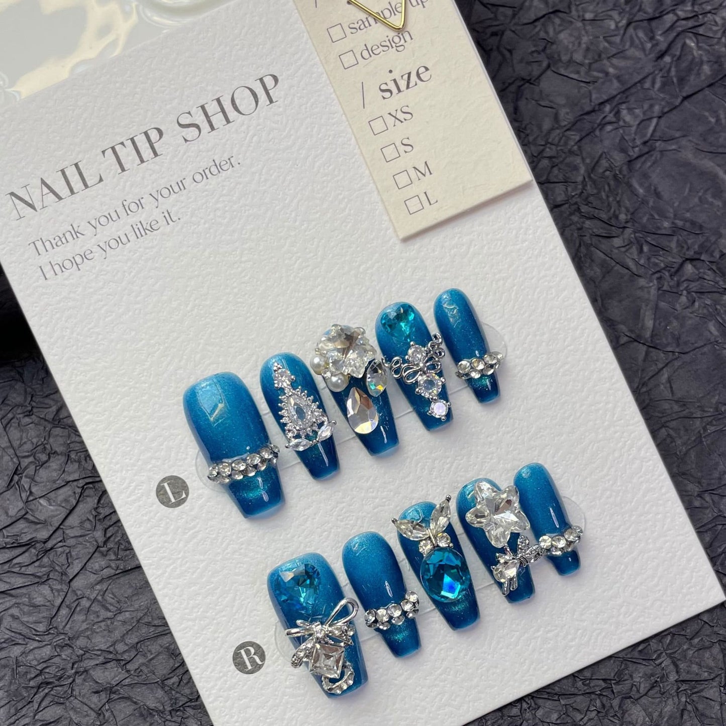 Luxury sparkling blue LOVE full diamonds Gel Nails | Press on Nails | Handmade Natural Nails| New Nail Trend | Jelly Nail Polish