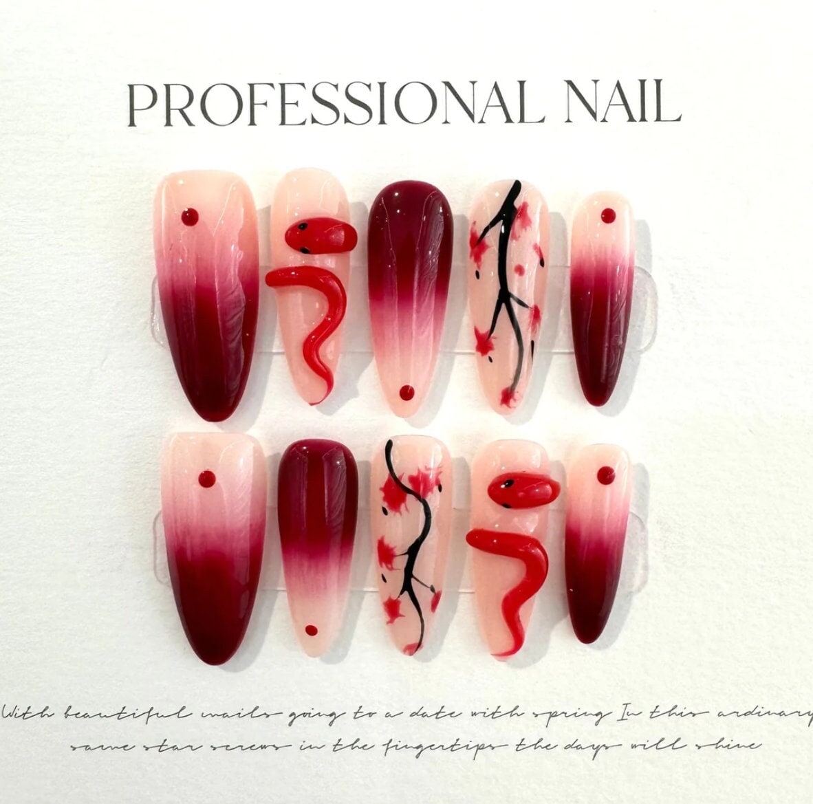 Luxury Red snake style Gel Nails | Press On Nails | 100% Handmade false nails Pink | Handmade Nails | Nails Art | Fake Nails