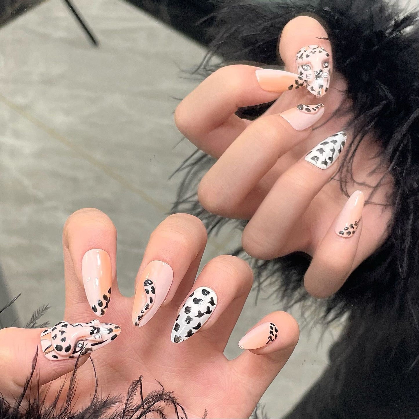 Leopard Style Gel Nails | Press On Nails | 100% Handmade false nails Pink | Luxury Handmade Nails | Nails Art | Fake Nails Almond