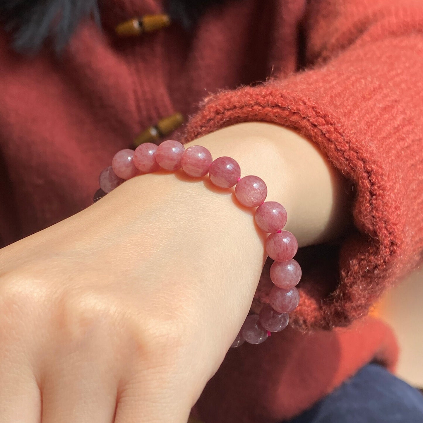 8mm/10mm Cherry Strawberry Quartz Bracelet 6mm Beads Lab Stretchable Elastic Bracelet Cherry Quartz Crystal Gemstone