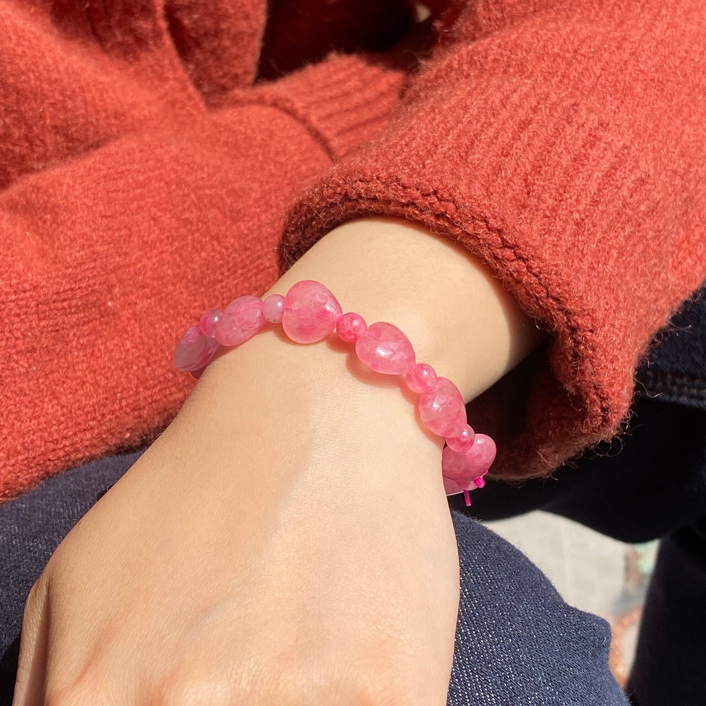 11.5×6.5 mm Sakura Rain Rhodonite Heart Bracelet