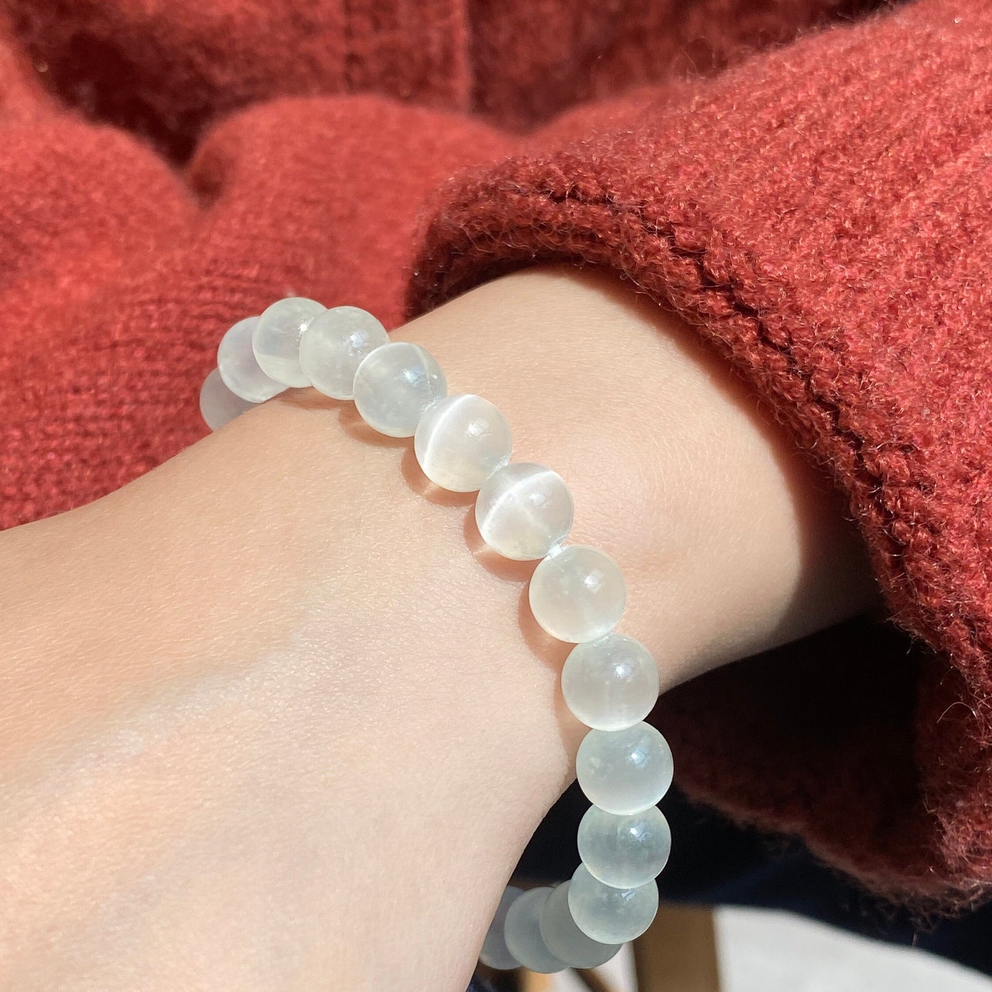 8mm/10mm Natural Green Selenite smooth round Stretchable Bracelet.Healing Bracelet, Natural Crystal Gemstone Bracelets