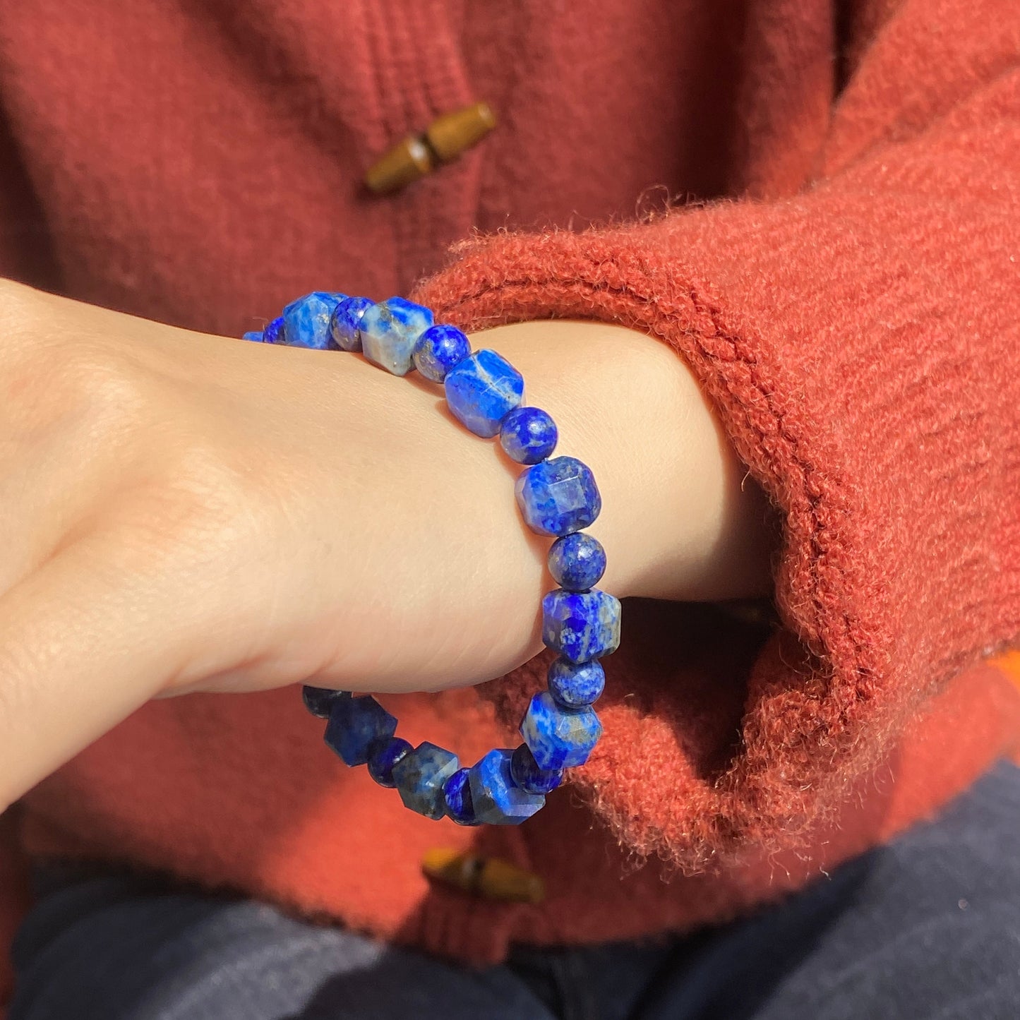 8mm Natural Lapis Lazuli Bracelet, Cube Lapis Bracelet, Crystal Bracelet, Mens Bracelets, Womens Bracelets, Lapis Lazuli Jewelry