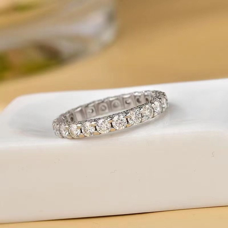 Anell de compromís Moissanite Plata de llei 925 | Anell d'apilament | Banda de noces | Banda de noces | Anell de diamants | Anell de promesa Anell de pedres múltiples