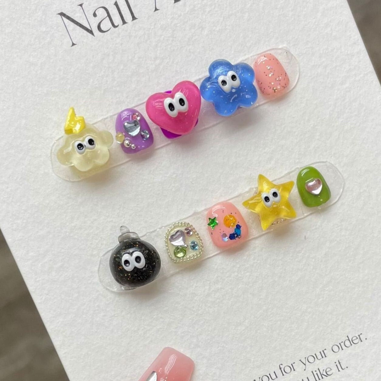 Kids Series | Cute Cartoon Candy Color  Gel Nails | Press on Nails | Handmade Natural Nails | Long Medium Short Nails Gifts for Kid