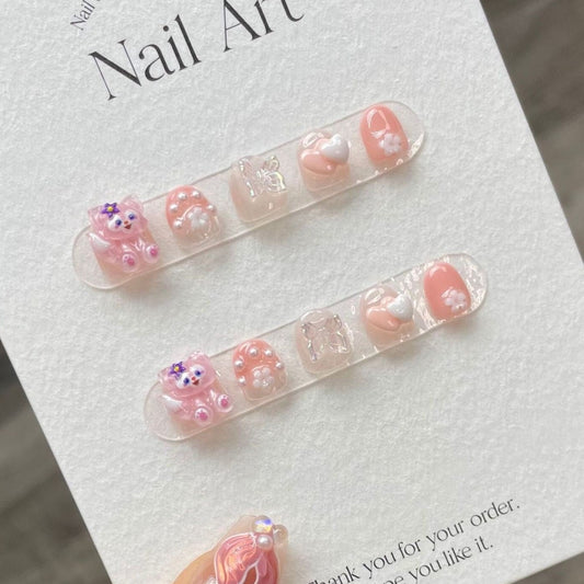 Kids Series | Lina Belle Cut Gel Nails | Press on Nails | Handmade Natural Nails |Jelly Nail  | Long Medium Short Nails Gifts for Kid