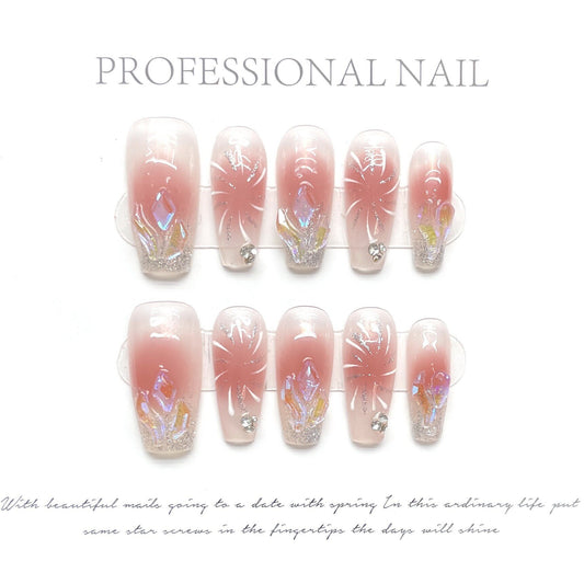 Ice Flower Beauty Aurora Fireworks Gel Nails | Press on Nails | Handmade Natural Nails| New Nail Trend |Jelly Nail | Nail Artist faux nails