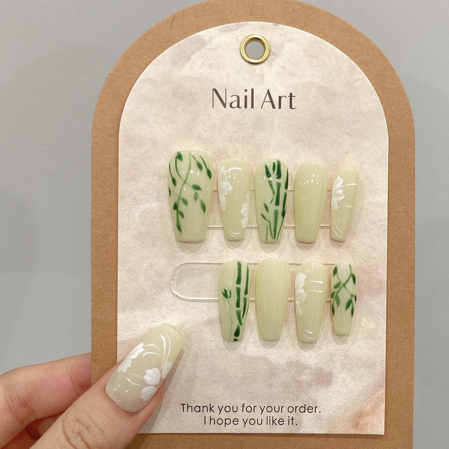 Hand Painted Bamboo Nail Gel Nails | Press on Nails | Handmade Natural Nails| New Nail Trend | Long Medium Short Nails