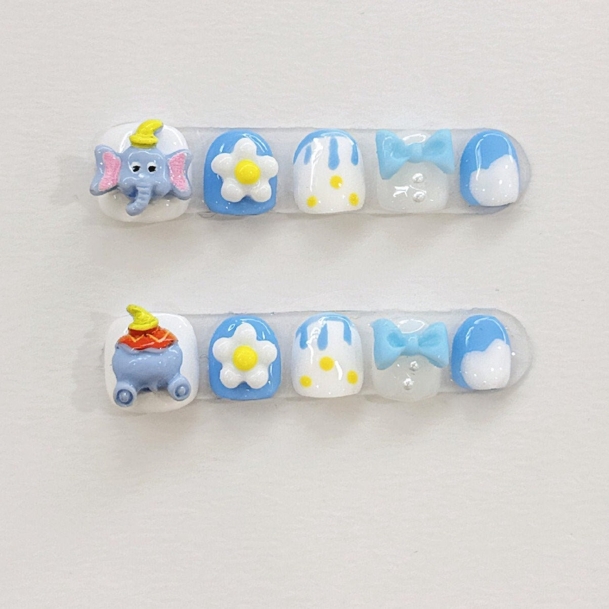 Kids Series | Blue Dumbo waterproof cartoon Gel Nails | Press on Nails |  Safety not hurt Nails | Handmade Nails | Nails for Kids