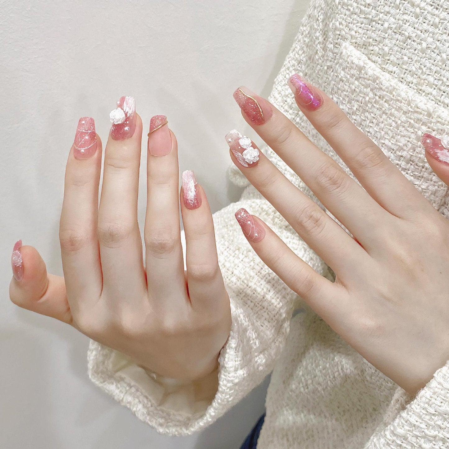 Ungles de gel rosa de luxe | Premeu les ungles | Ungles naturals fetes a mà | Nova tendència d'ungles | Ungles falses | Nail Art reutilitzable | Regal per a l'estiu