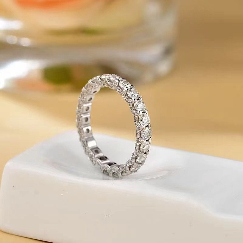 Anell de compromís Moissanite Plata de llei 925 | Anell d'apilament | Banda de noces | Banda de noces | Anell de diamants | Anell de promesa Anell de pedres múltiples