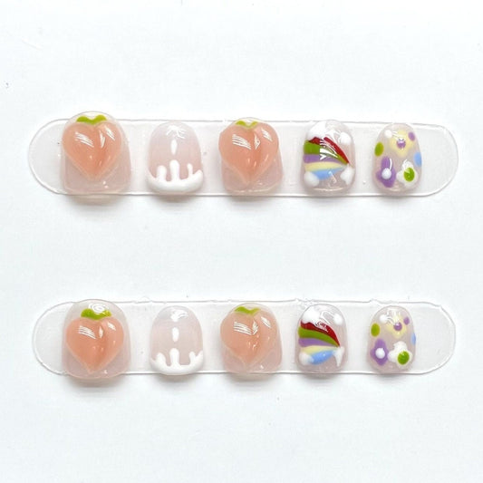 Kids Series | Sunshine Rainbow Peach Gel Nails | Press on Nails | Handmade Natural Nails| Jelly Nail Polish | Long Medium Short Nails