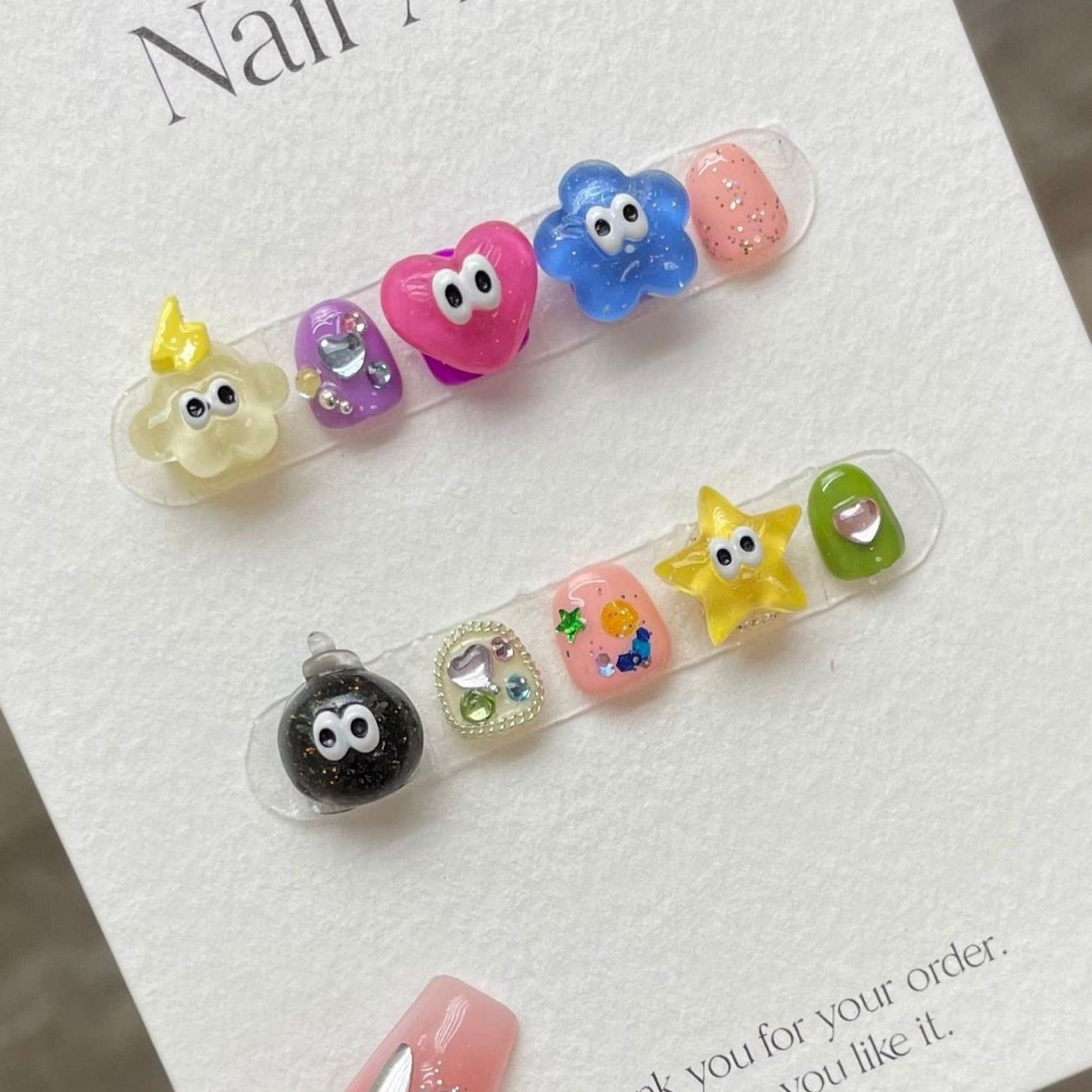 Kids Series | Cute Cartoon Candy Color  Gel Nails | Press on Nails | Handmade Natural Nails | Long Medium Short Nails Gifts for Kid