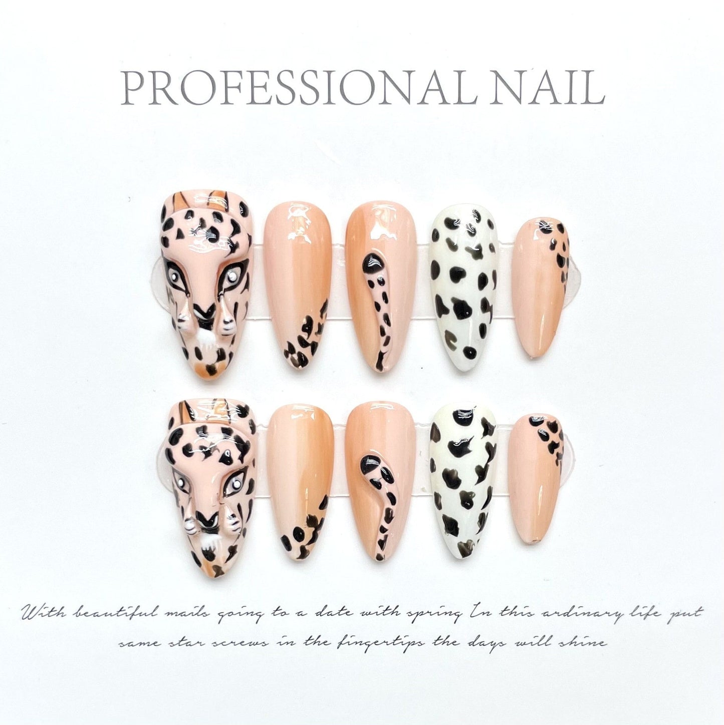 Leopard Style Gel Nails | Press On Nails | 100% Handmade false nails Pink | Luxury Handmade Nails | Nails Art | Fake Nails Almond