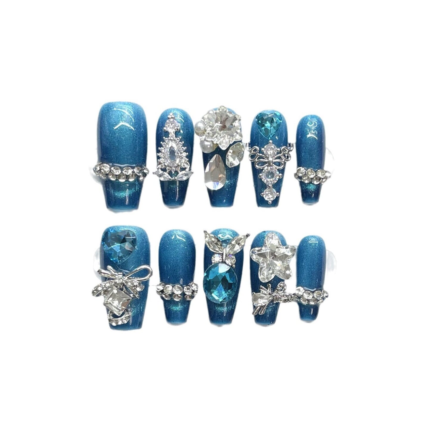 Luxury sparkling blue LOVE full diamonds Gel Nails | Press on Nails | Handmade Natural Nails| New Nail Trend | Jelly Nail Polish