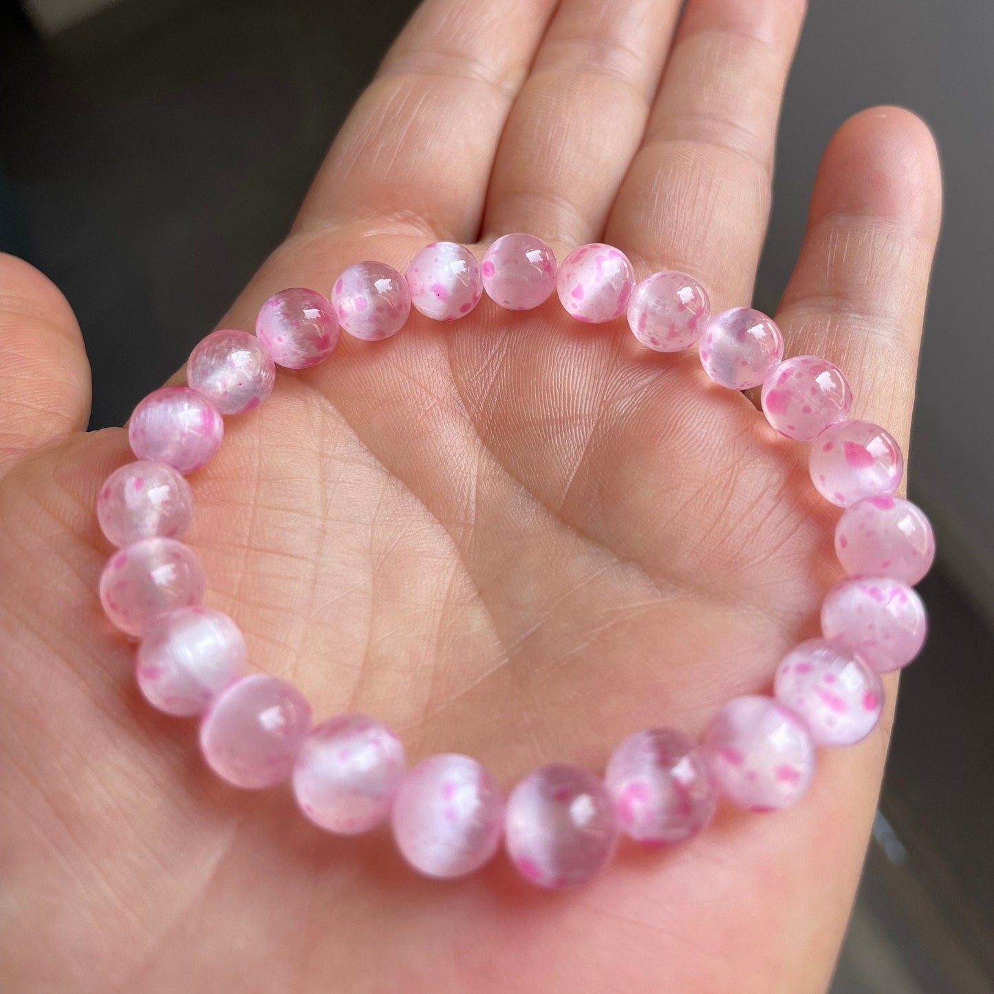 8mm Sakura Selenite | Natural Crystal Bracelet | Natural Stone Bead Bracelet | Stretchy Bracelet | Healing Crystal Bracelet | Gift for Her