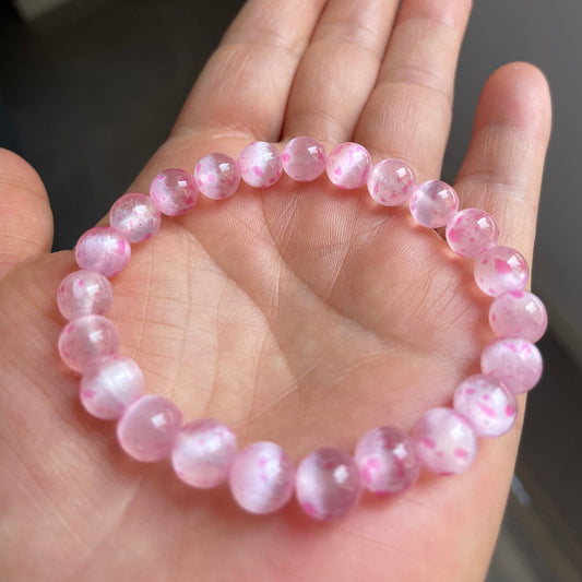 8mm Sakura Selenite | Natural Crystal Bracelet | Natural Stone Bead Bracelet | Stretchy Bracelet | Healing Crystal Bracelet | Gift for Her