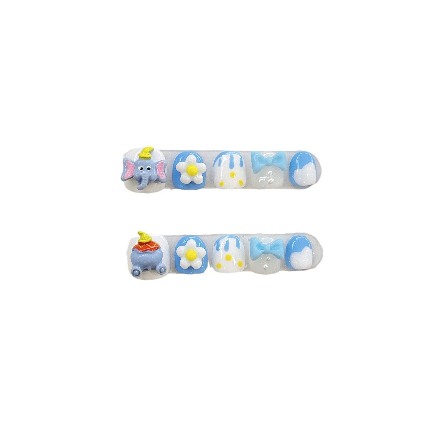 Kids Series | Blue Dumbo waterproof cartoon Gel Nails | Press on Nails |  Safety not hurt Nails | Handmade Nails | Nails for Kids