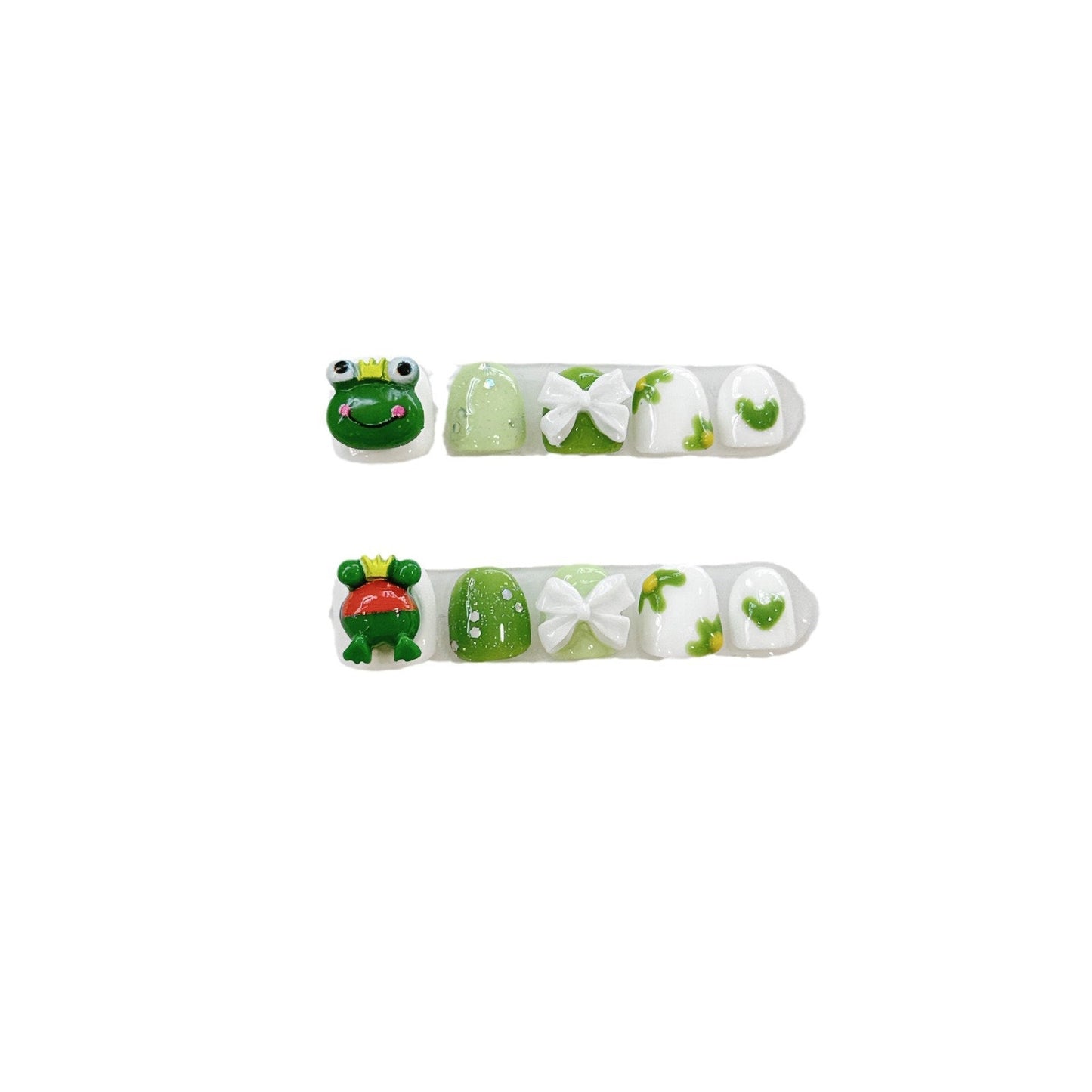 Kids Series | Little Green Frog Cartoon Gel Nails | Press on Nails |  Safety not hurt Nails | Handmade Nails | Nails for Kids