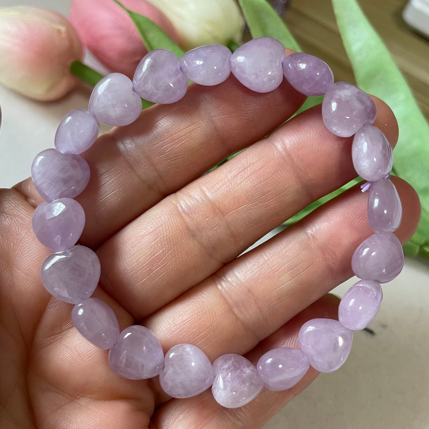 10mm Purple Heart Shape Kunzite Bracelet Natural Crystal Bracelet