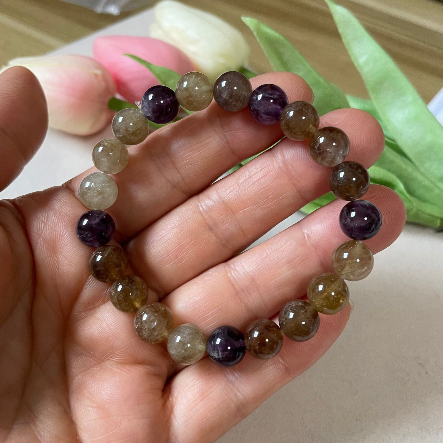 Genuine Auralite 9mm Natural Crystal Bracelet | Natural Stone Bead Bracelet | Healing Crystal Bracelet