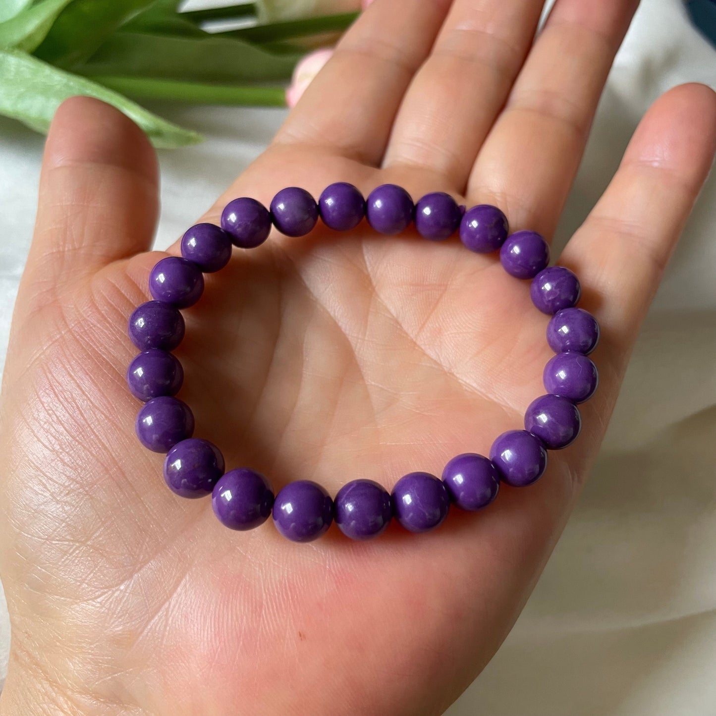 7.5mm Natural Purple Phosphosiderite Bracelet | Gemstone beaded bracelet | Beautiful natural purple color Phosphosiderite gemstone bead