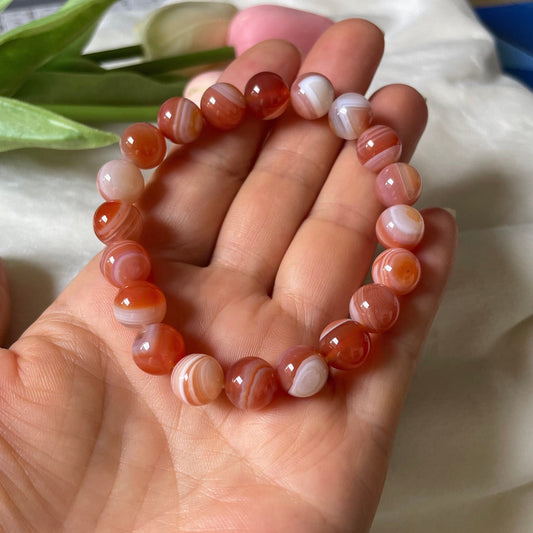 9.5mm Natural Botswana Agate Beads Strands | Healing Crystals Bracelet | Beaded Bracelet for Negative Energy Protection | Wealth & Good Luck