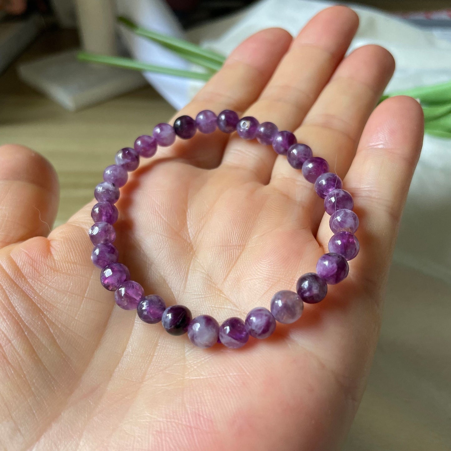 8mm Quality Purple Lepidolite Crystal Gemstone Bracelet  | Natural Crystal Bracelet | Bead Bracelet | Healing Crystal Bracelet