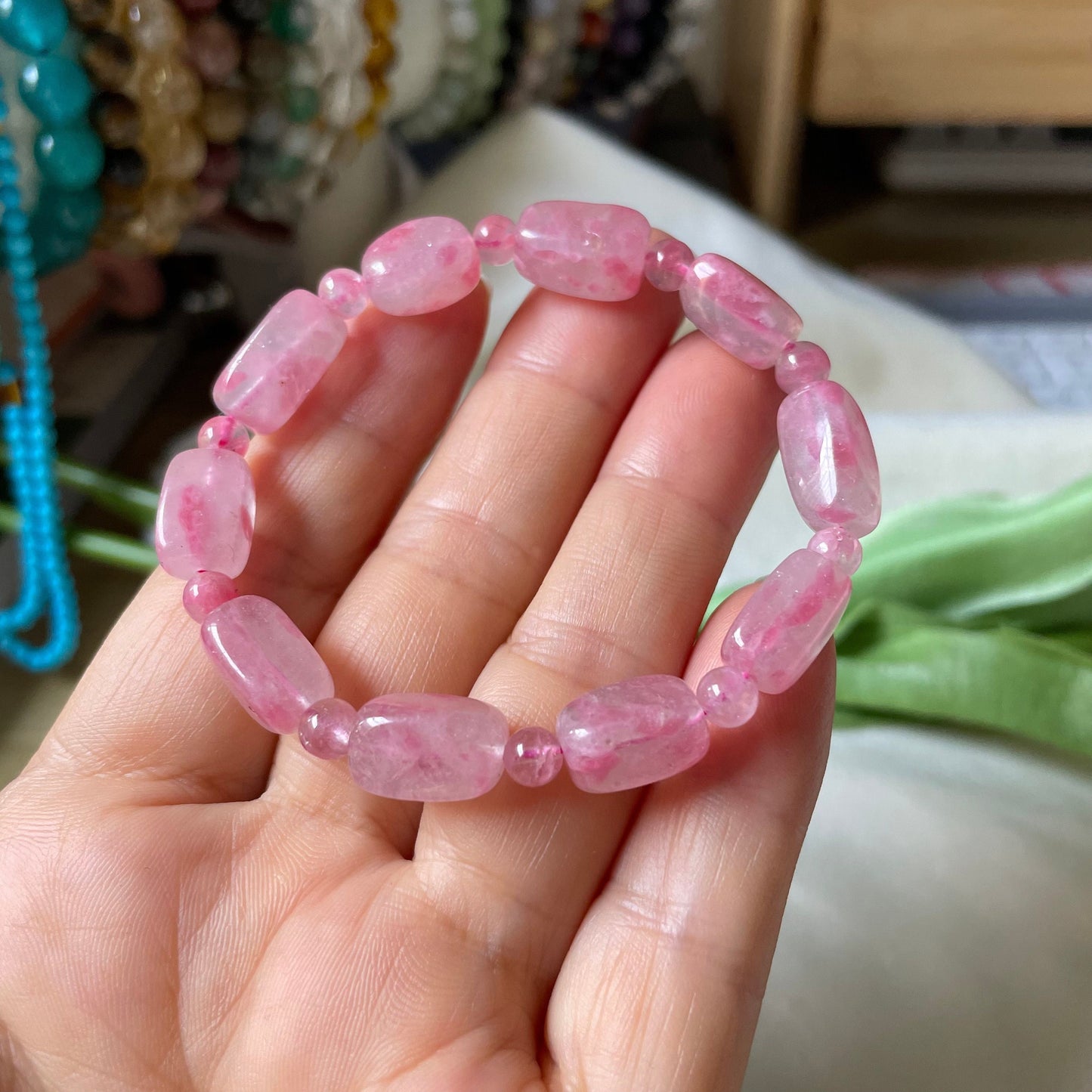 12.5*7.3mm Natural Sakura Rhodonite Crystal Bracelet