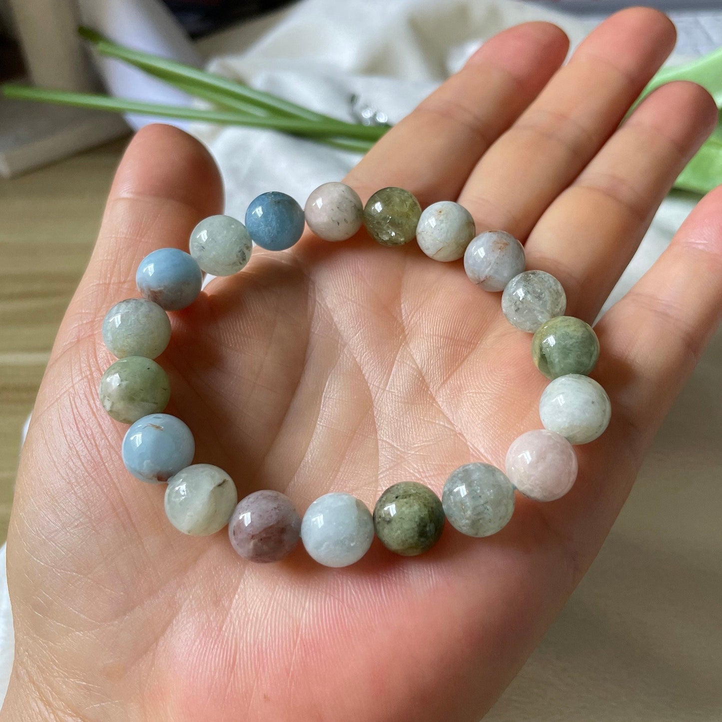 Natural Island Aquamarine Crystal Bracelet | Beads 9.6mm Gemstone | Healing Stone | Gemstone Stretch Bracelet