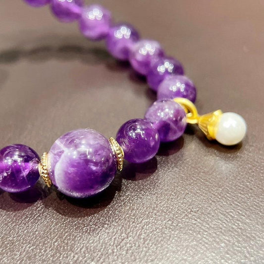 12mm Amethyst + 8mm Amethyst + Pearl Handmade Bracelet