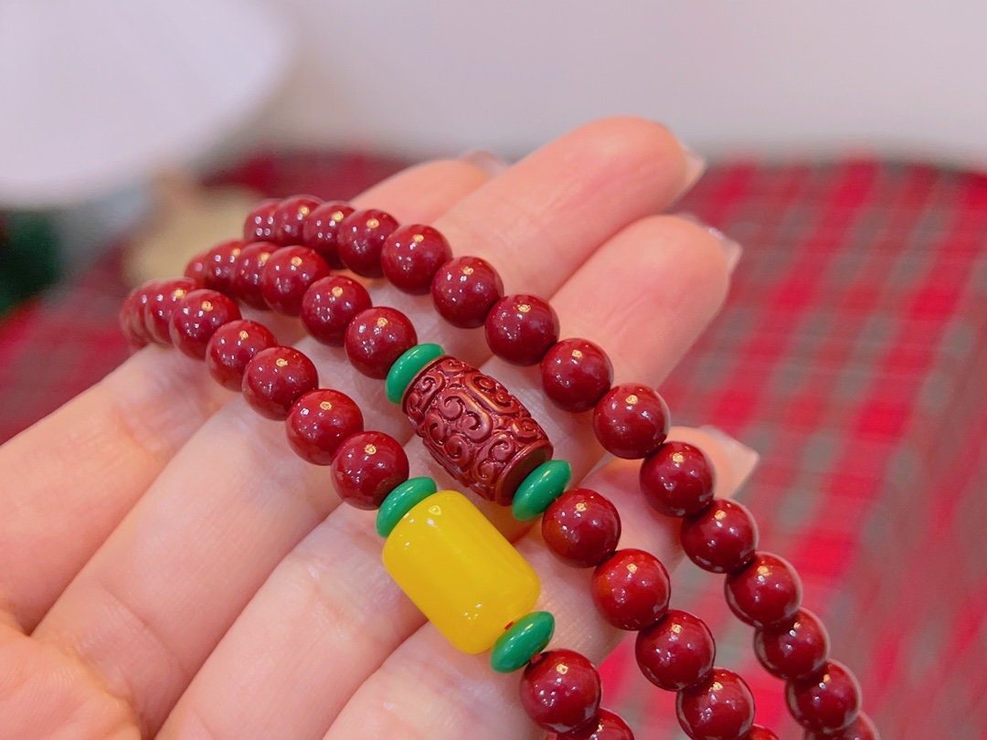 6mm Red Cinnabar Bracelet - Fortune, Wealth, Protection, and Peace - Essential for Clearing the Mind and Calming the Spirit