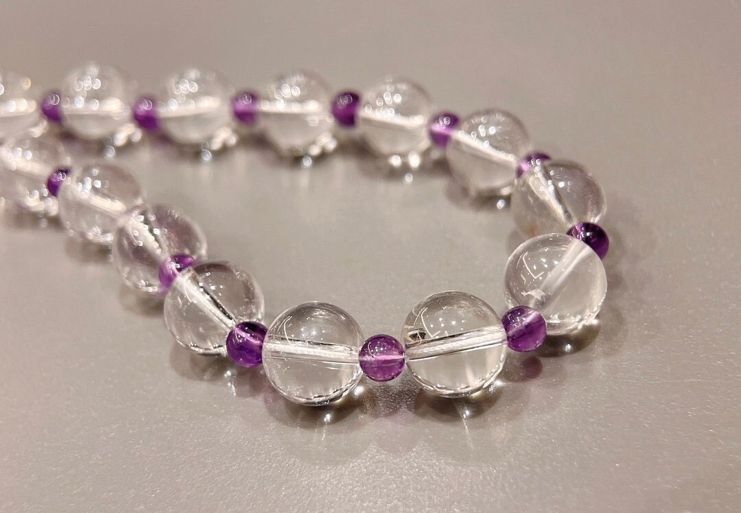 10mm Clear Quartz + Amethyst Bracelet