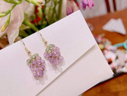 Elegant and Ethereal Natural Amethyst + Green Aventurine Grape Earrings, Symbolizing Fertility and Blessings,Healing Stone,Handmade Jewelry